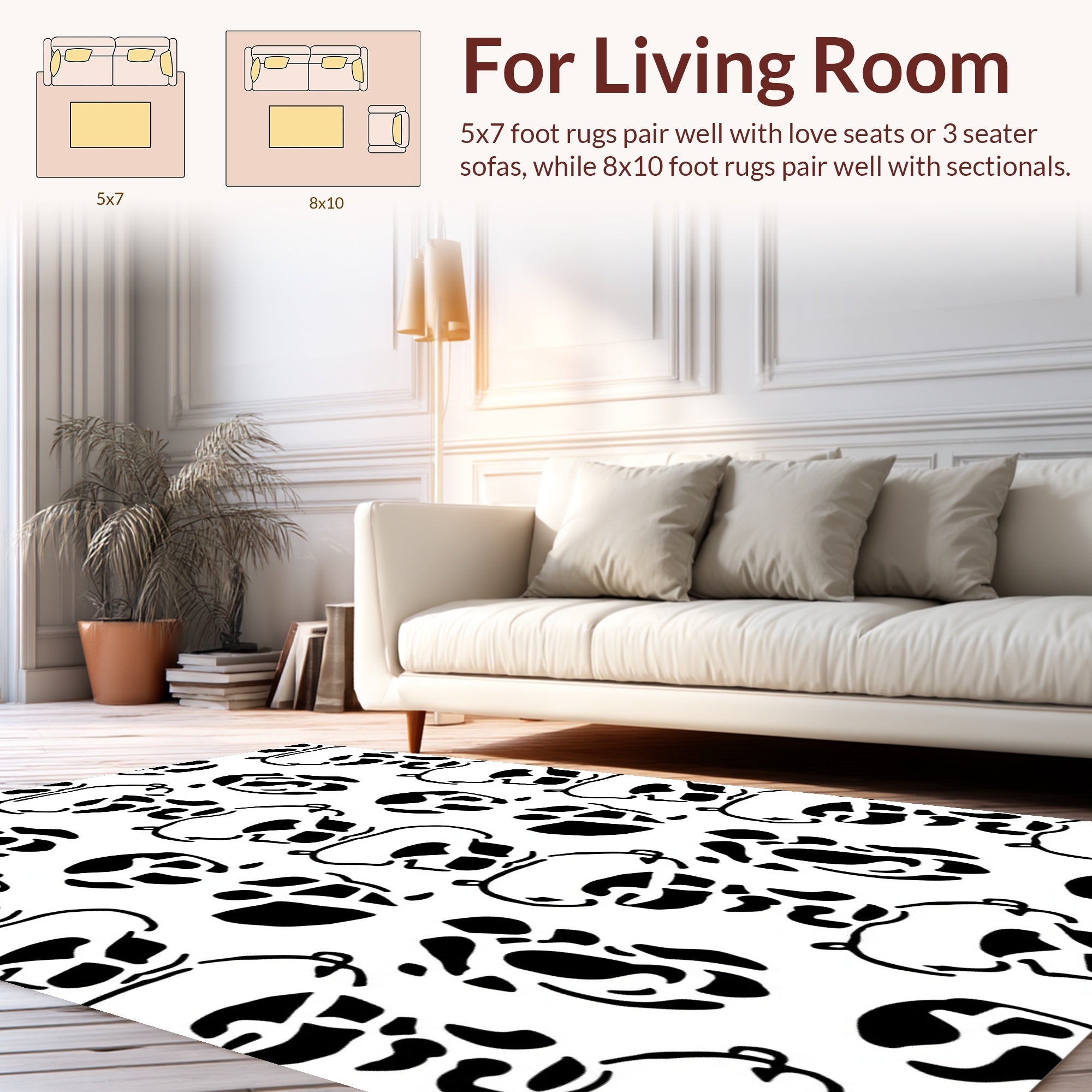 Abstract Black White Spots Pattern Rug