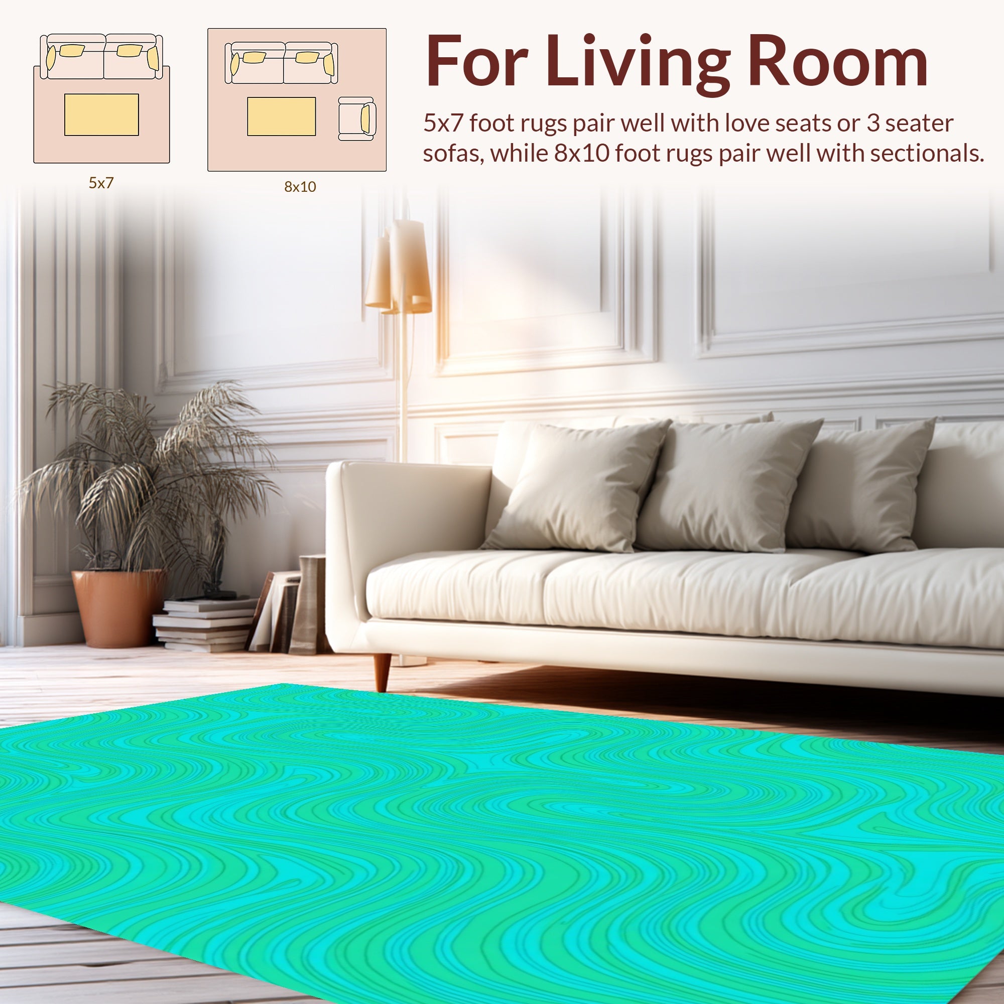 Teal Swirl Abstract Topographic Design Rug