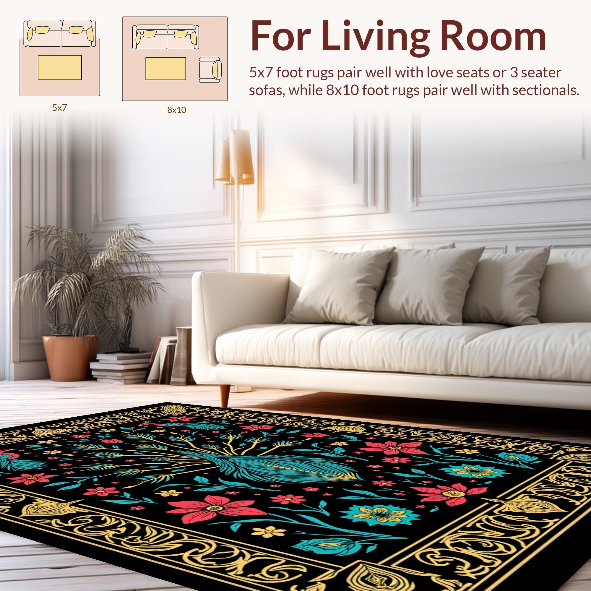 Floral Peacock With Ornate Border Design Rug