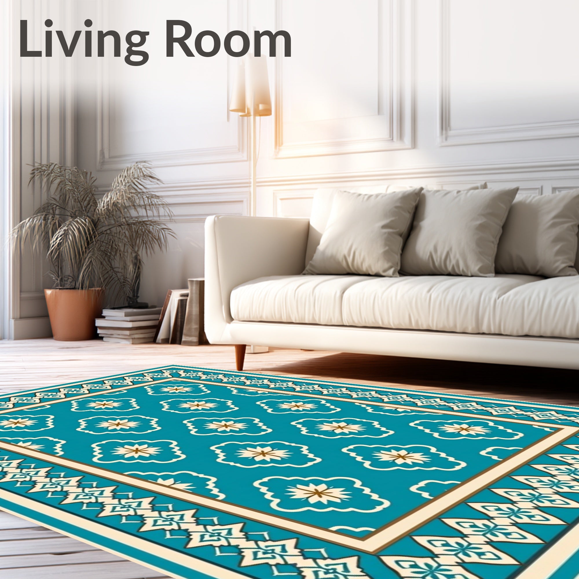 Teal Floral Medallion Border Rug