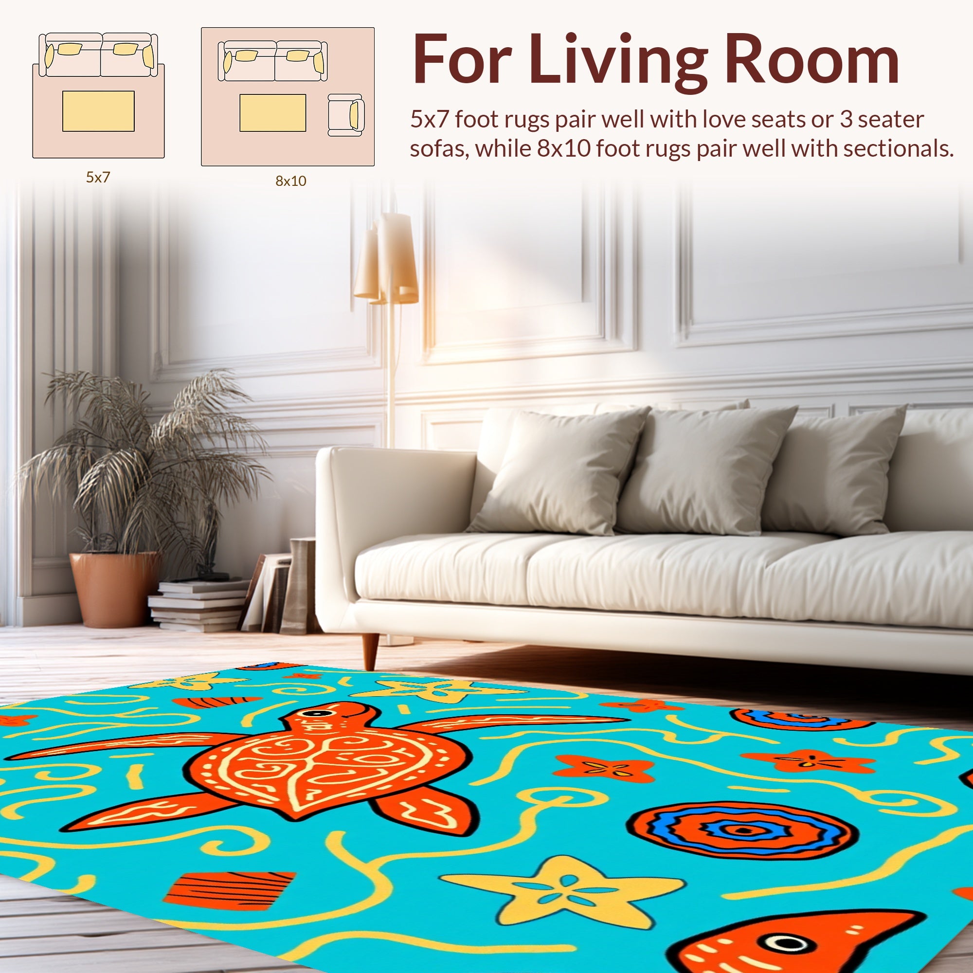 Bright Orange Turtle Nautical Pattern Rug