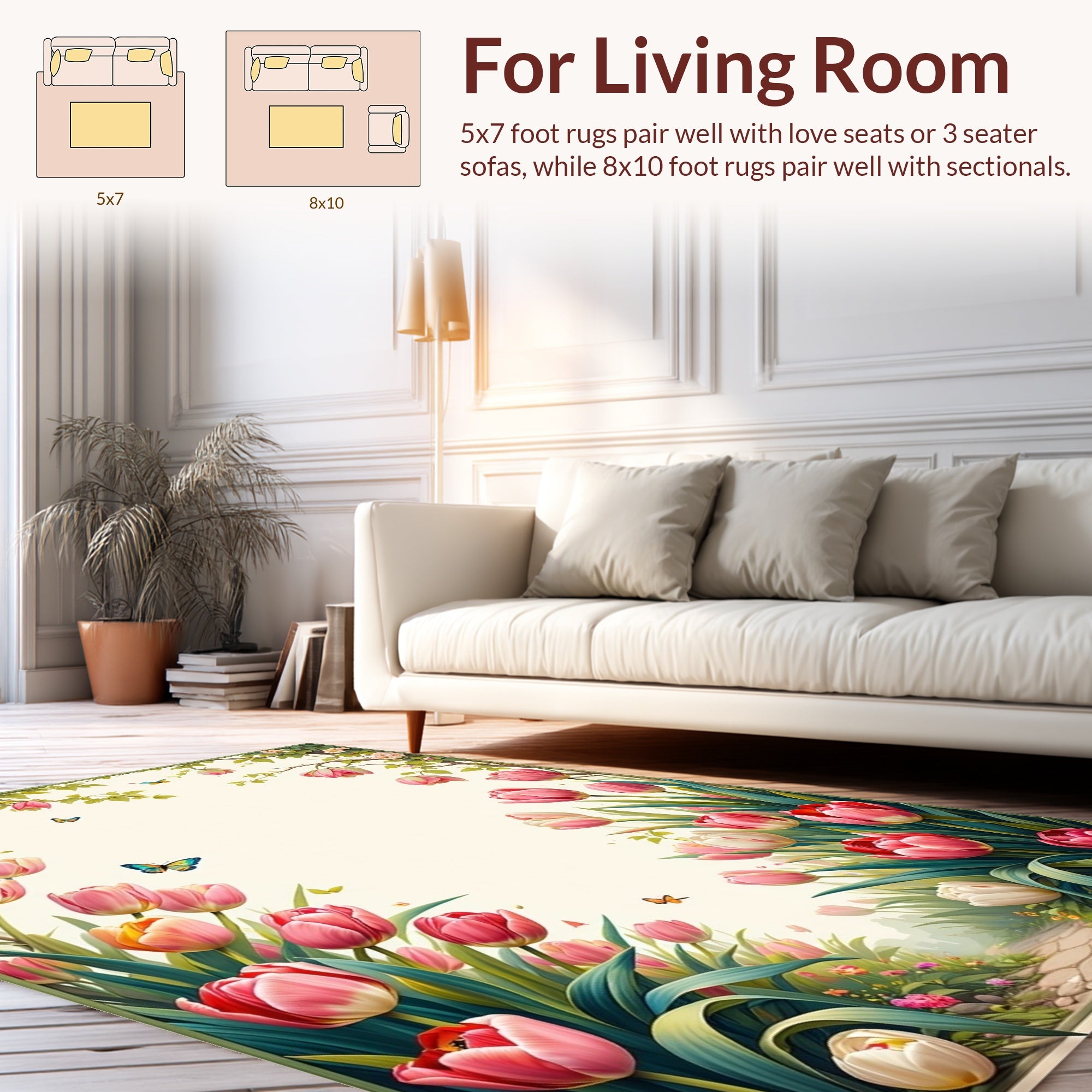 Pink Tulip Garden Butterfly Design Rug