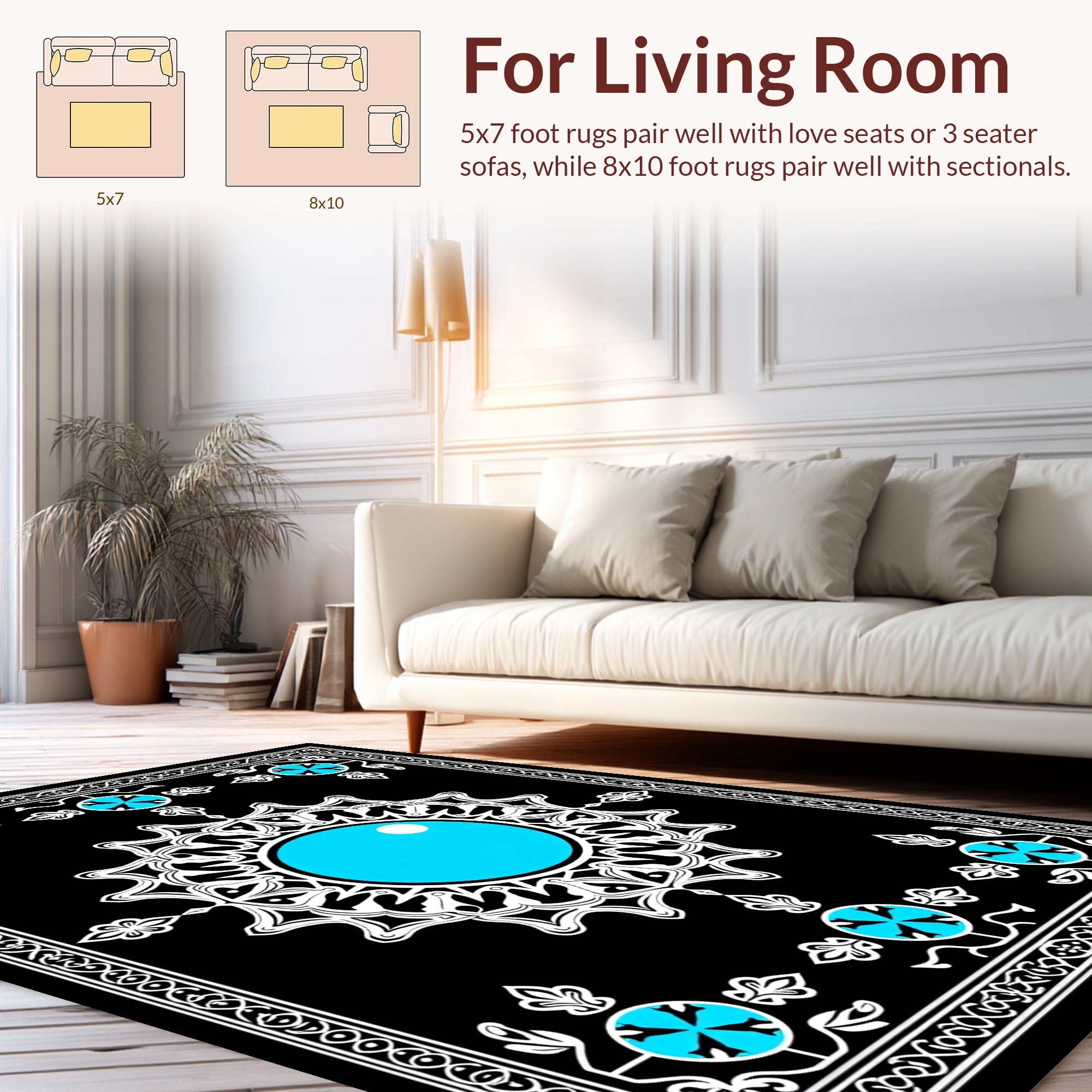 Intricate Cyan Starburst Geometric Design Rug