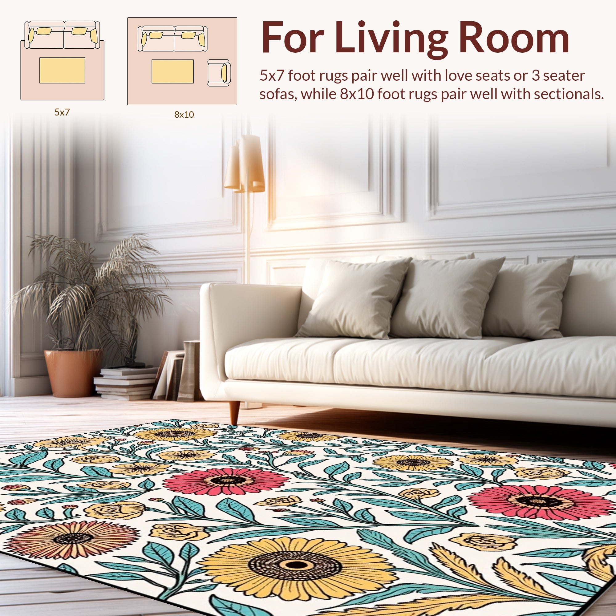Retro Floral Pattern With Yellow Red Elements Rug