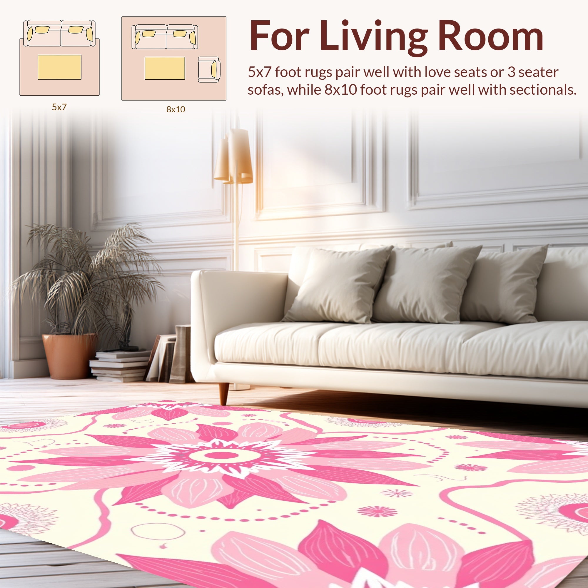 Pink Floral Mandala Pattern Rug