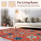 Red And Blue Floral Art Design Rug