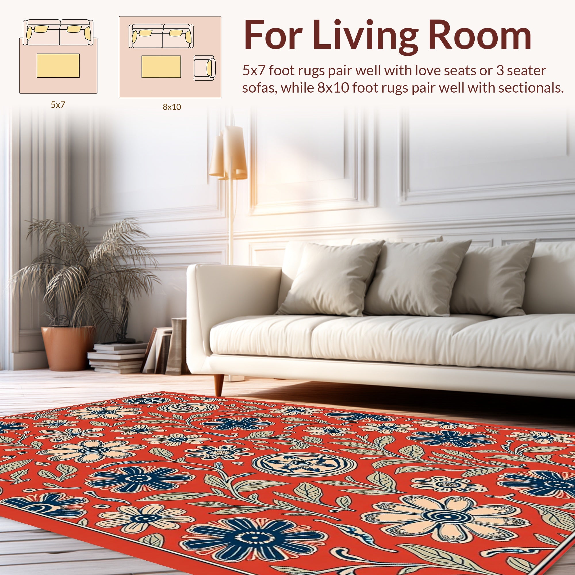 Red And Blue Floral Art Design Rug