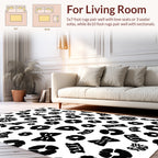 Black White Abstract Floral Bow Pattern Rug