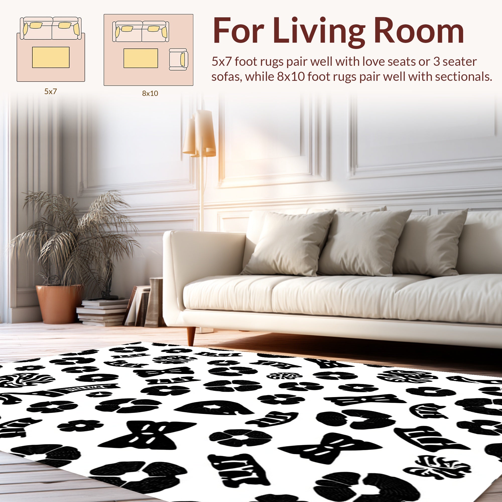 Black White Abstract Floral Bow Pattern Rug