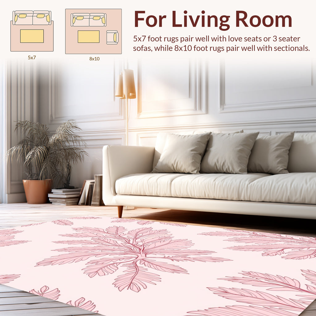 Delicate Pink Fern Pattern Design Rug