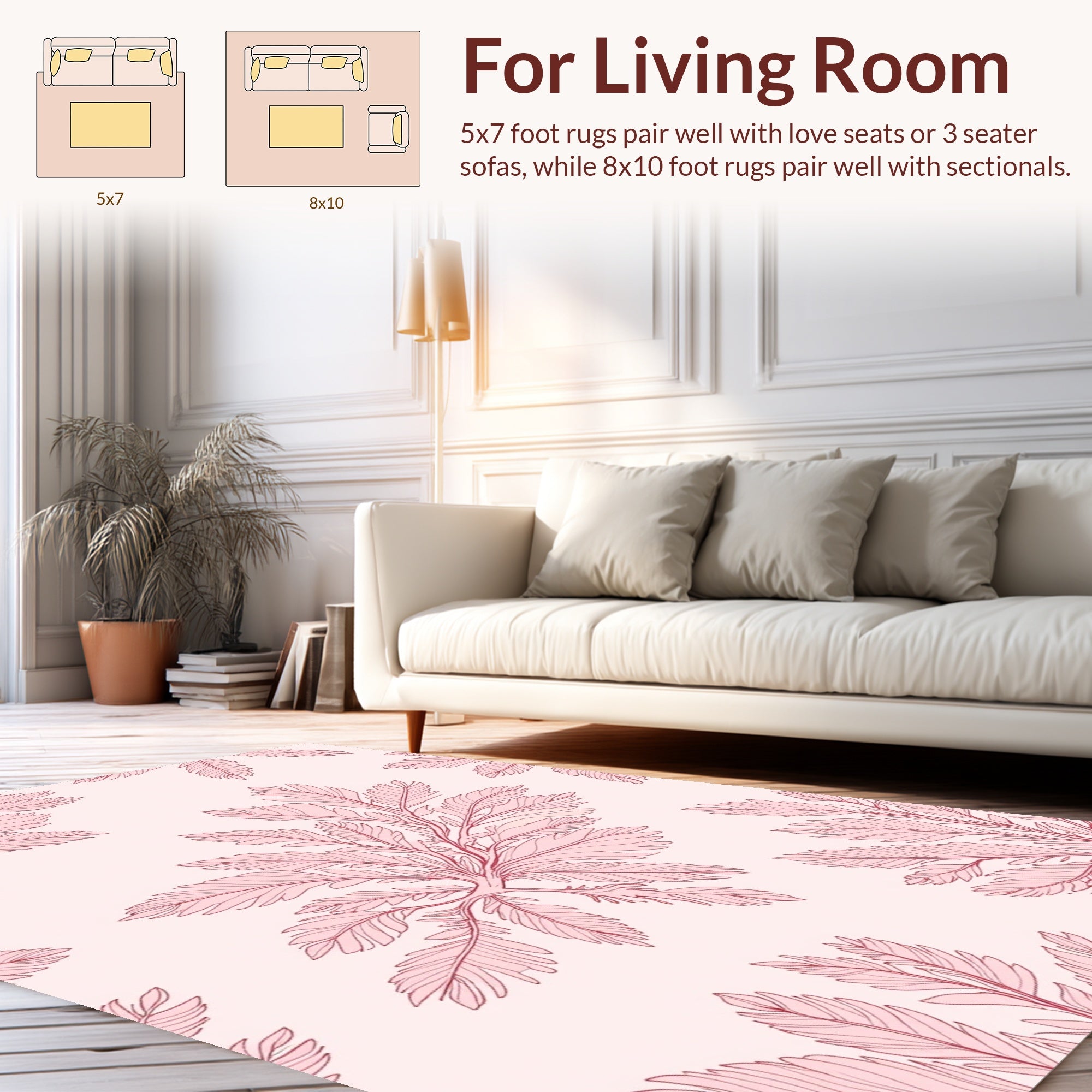 Delicate Pink Fern Pattern Design Rug
