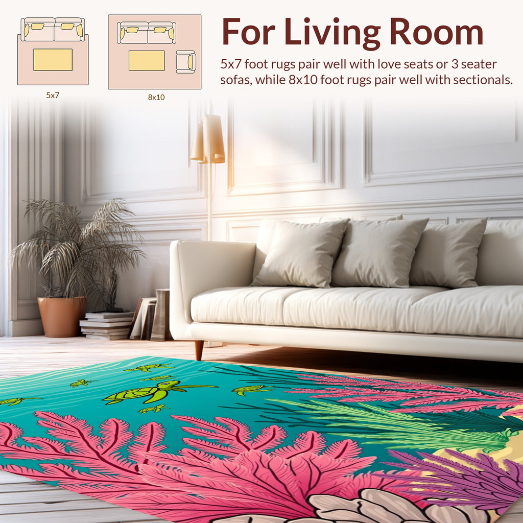 Sea Turtles And Colorful Coral Design Rug