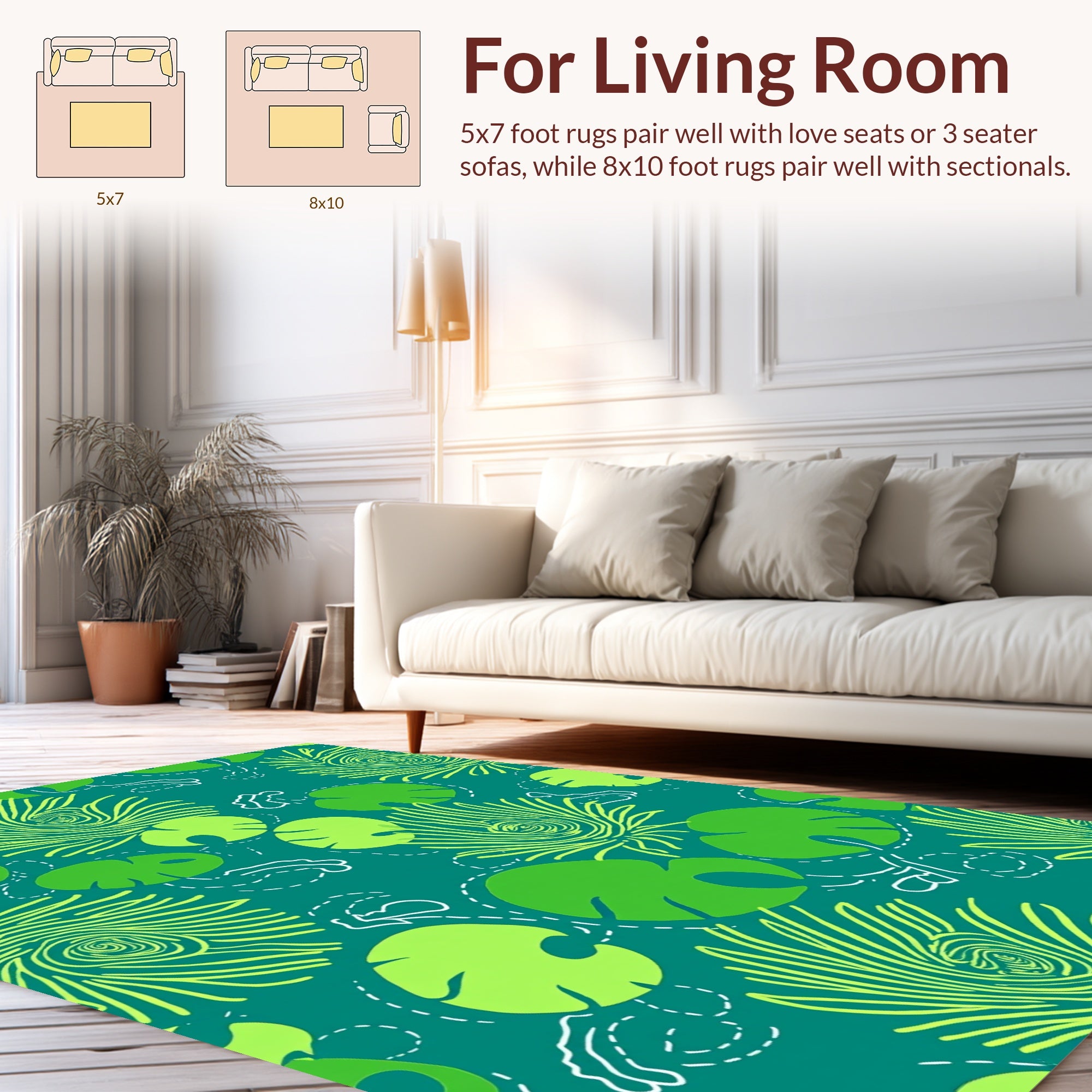 Modern Tropical Leaf Feather Design Rug