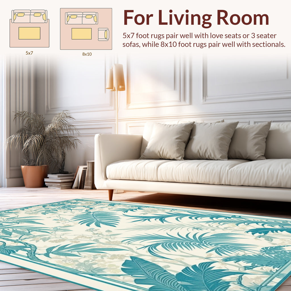 Tropical Teal Leaf Pattern Rug
