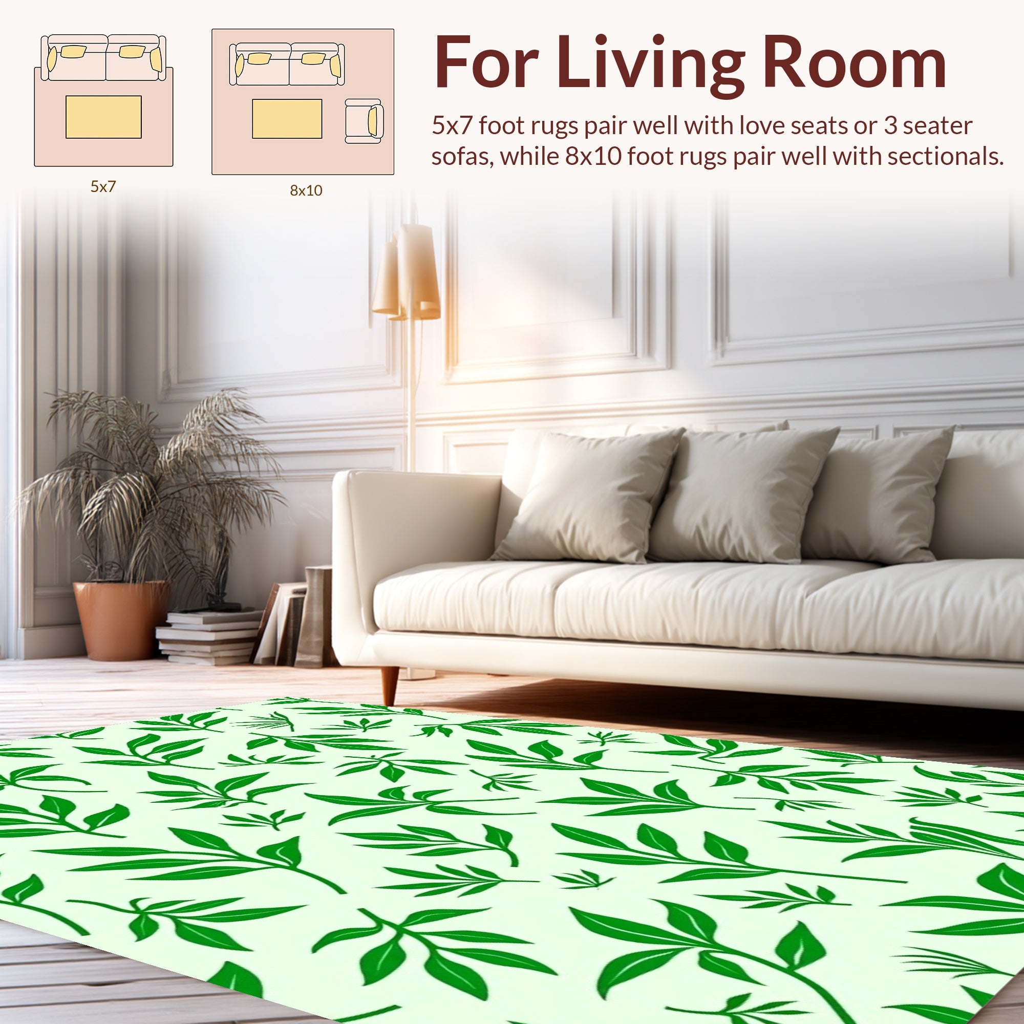Green Leafy Botanical Pattern Rug