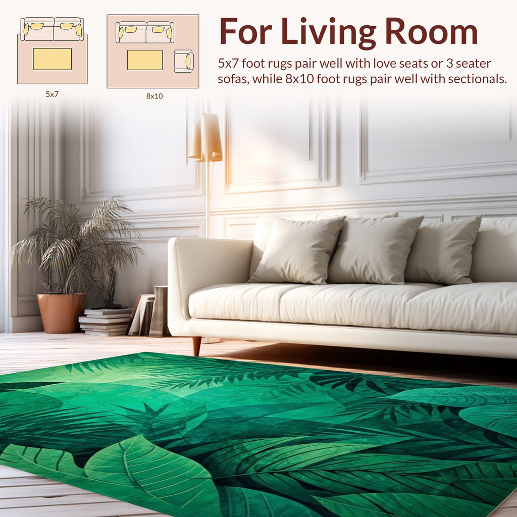 Emerald Jungle Leaf Abstract Pattern Rug