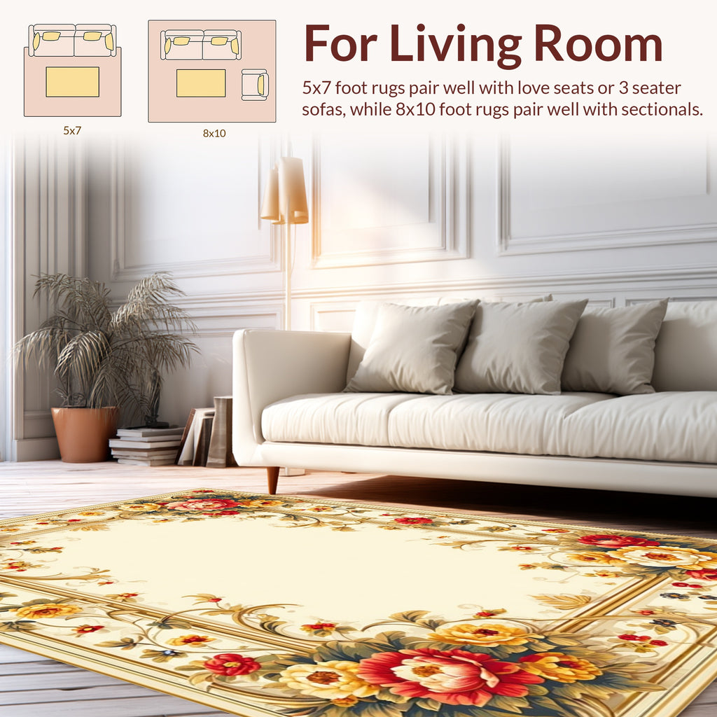 Ornate Floral Scrollwork With Romantic Blooms Rug