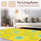 Sunny Yellow Teal Floral Pattern Rug