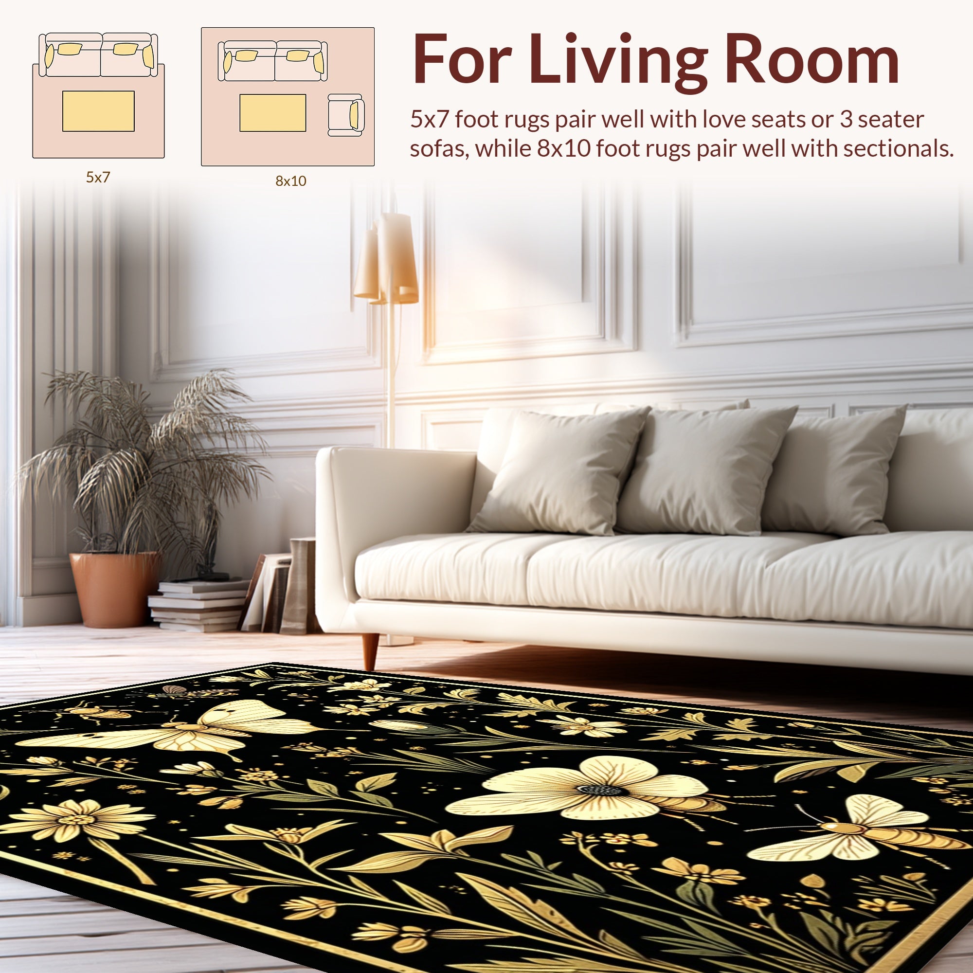 Elegant Floral Insect Pattern Rug