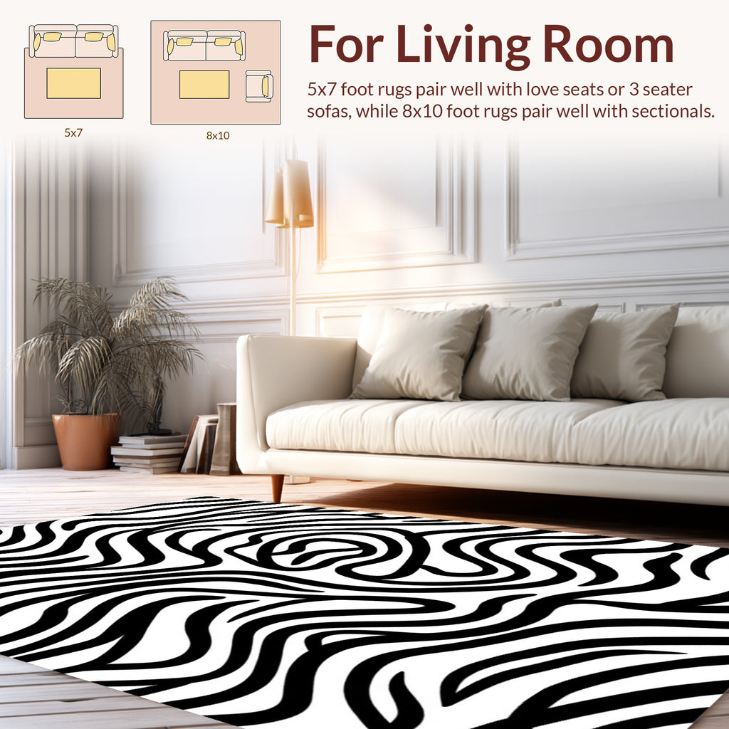 Bold Wavy Black White Pattern Rug