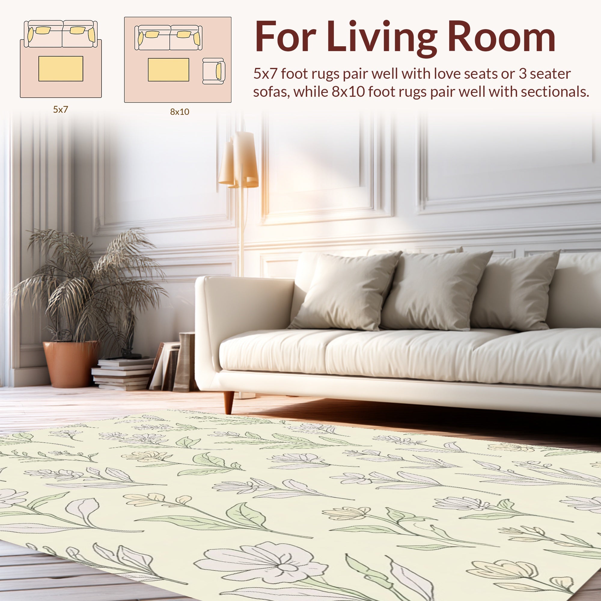 Delicate Floral Outline Pattern Rug