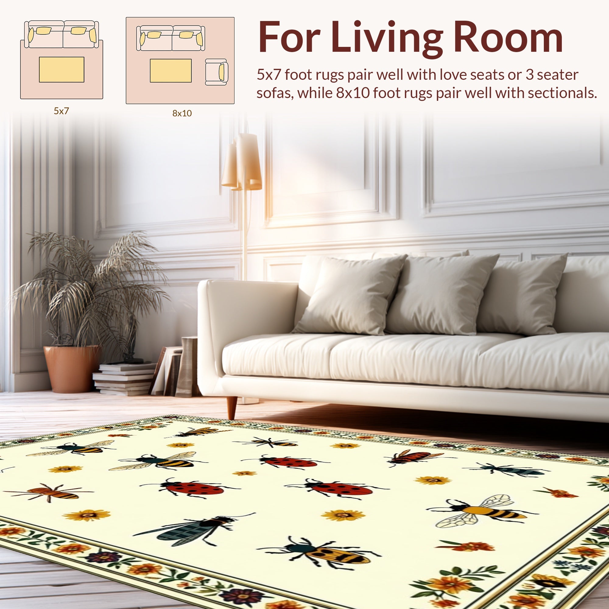 Whimsical Insects Floral Pattern Rug