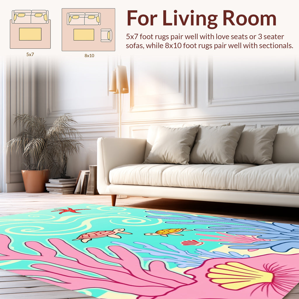 Ocean Life Coral Turtle Pattern Rug