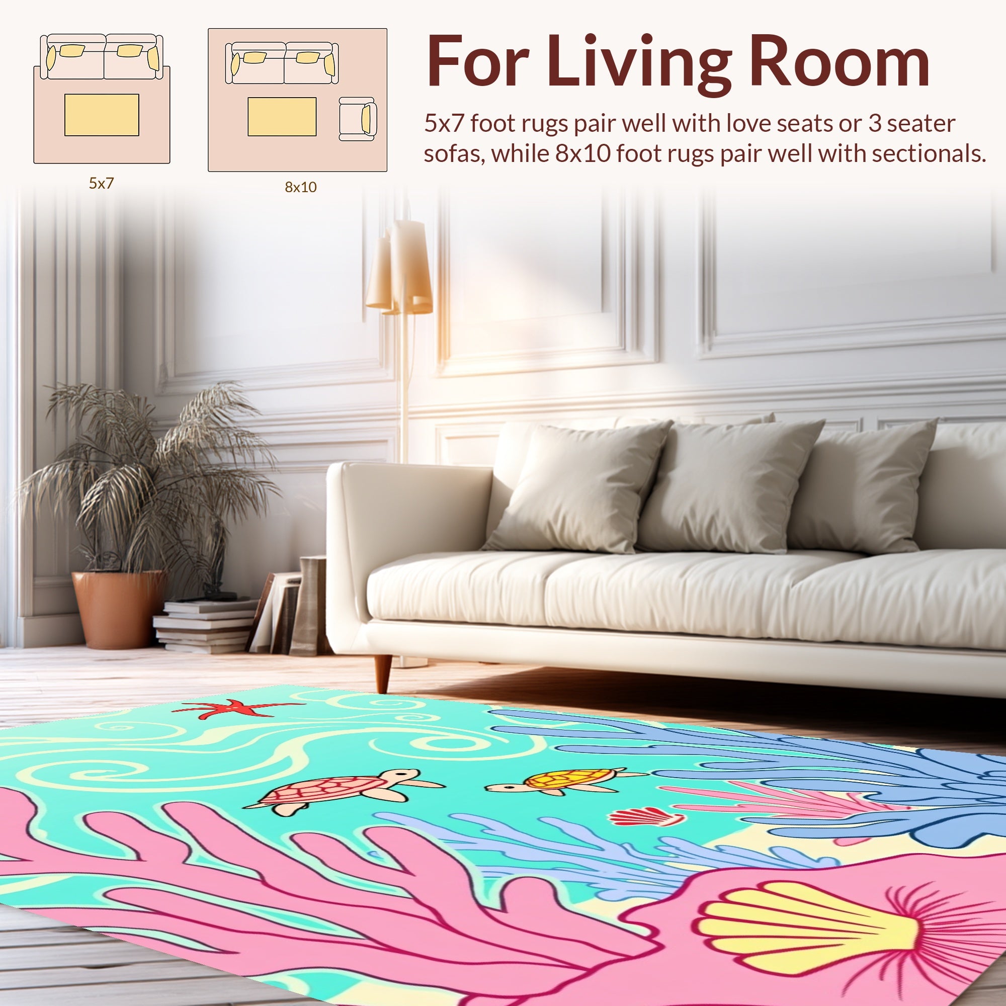 Ocean Life Coral Turtle Pattern Rug