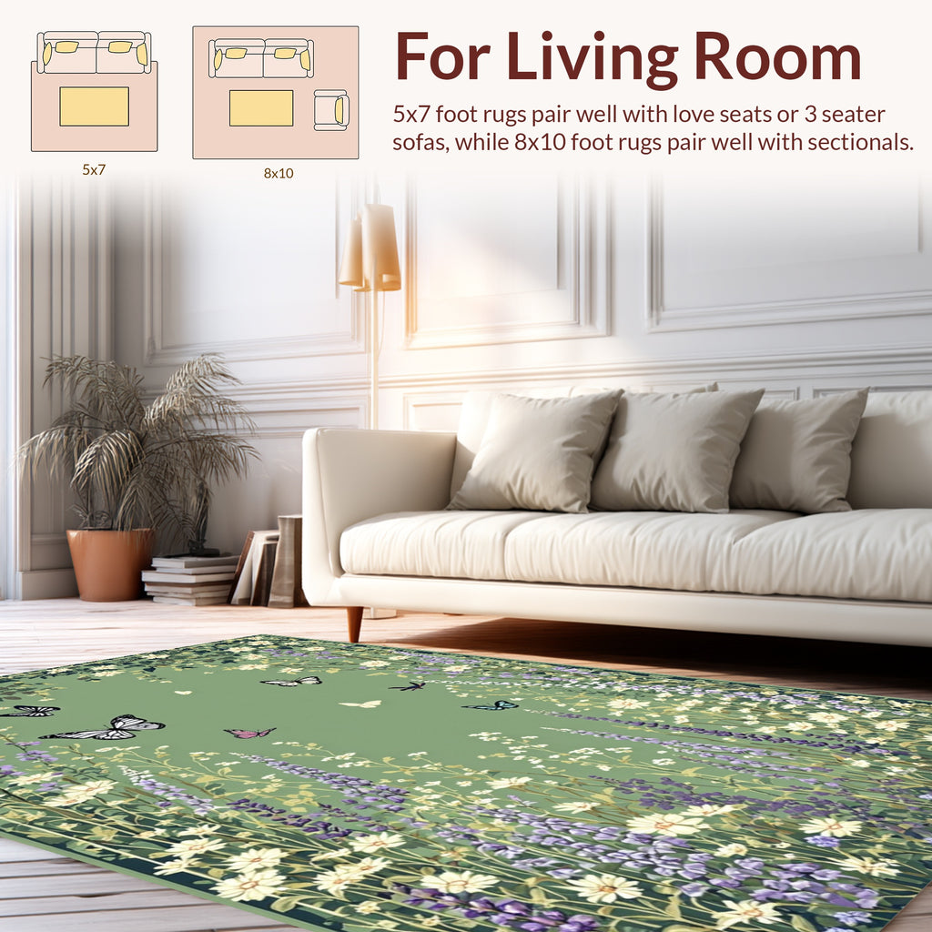 Floral Meadow Butterflies Pattern Rug
