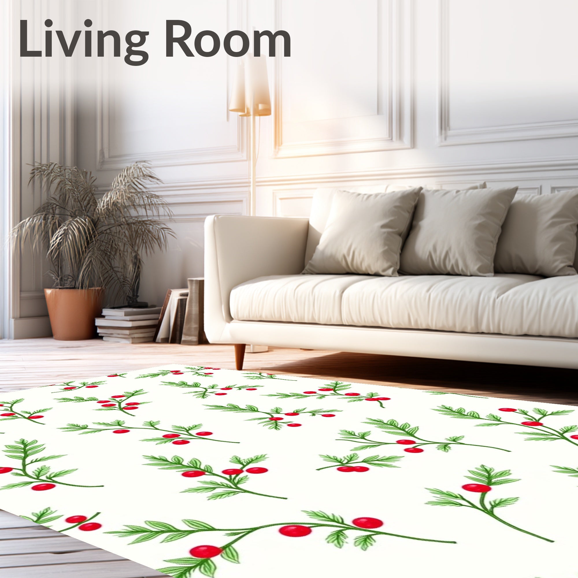 Delicate Red Berry Botanical Illustrations Rug