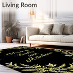 Golden Floral Swirls Black Rug