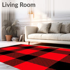 Crimson Black Plaid Squares Rug