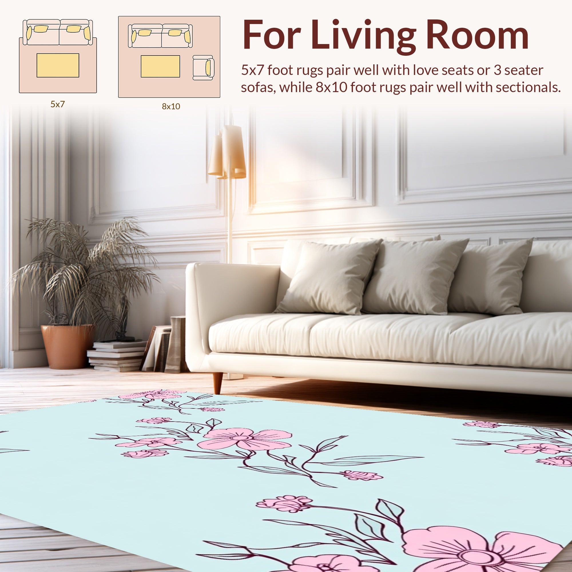 Pastel Pink Floral Outline Design Rug
