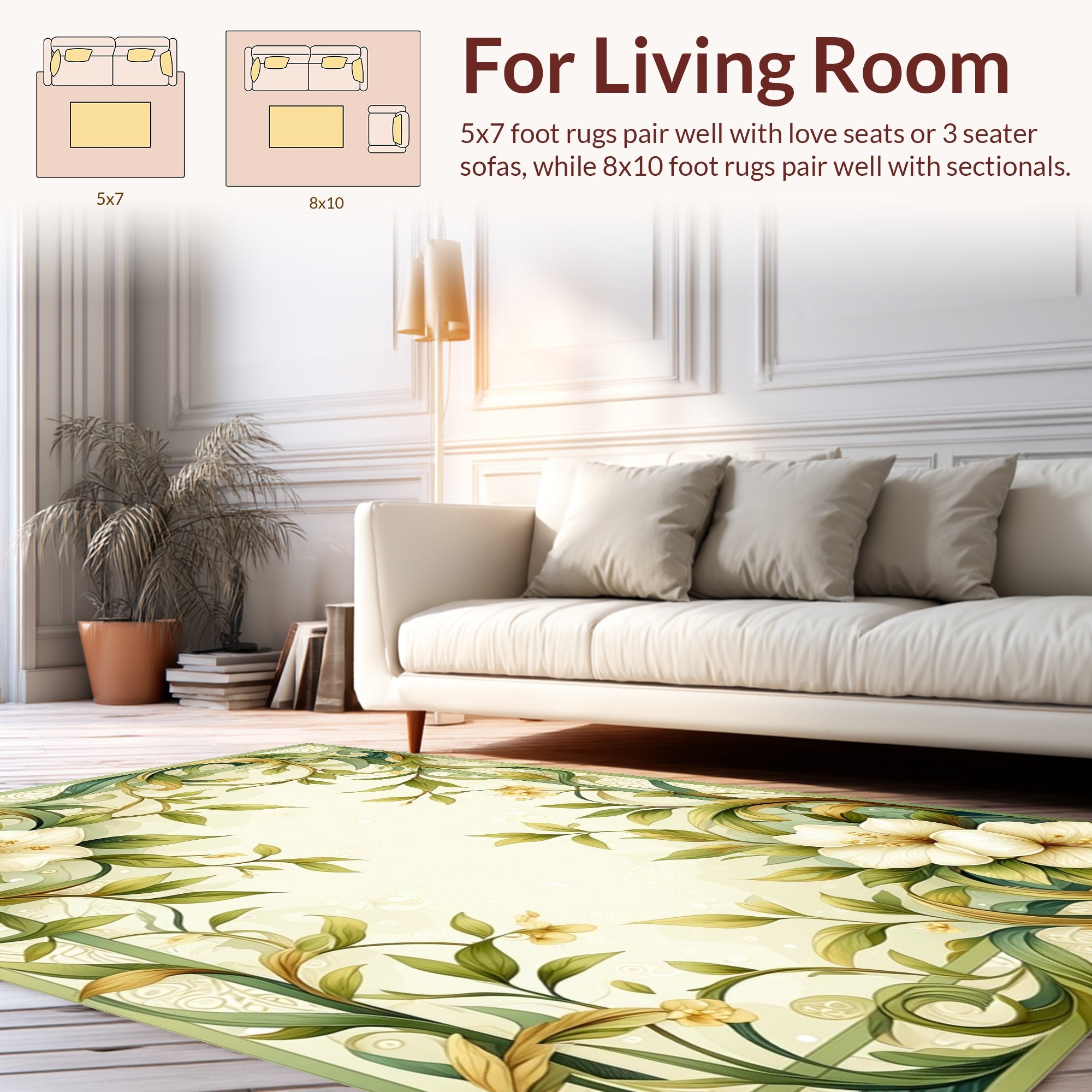 Elegant Floral Leaf Border Design Rug