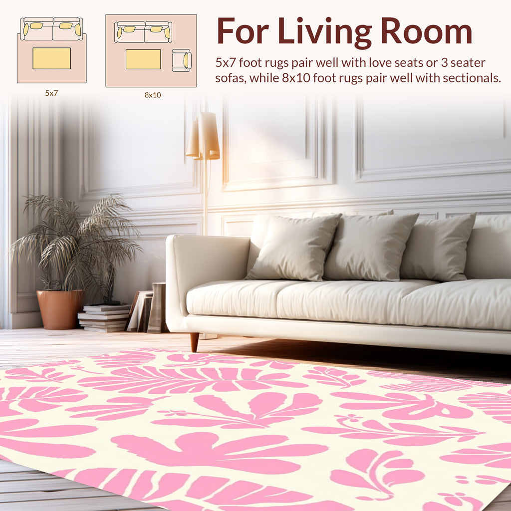 Pink Tropical Leaf Pattern Rug