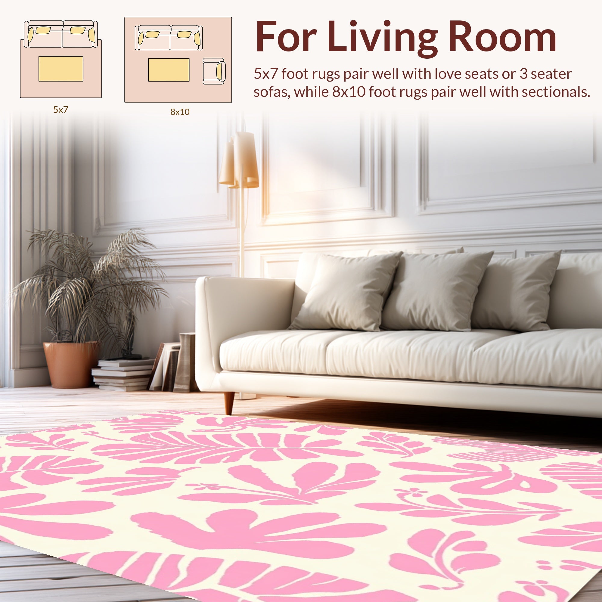 Pink Tropical Leaf Pattern Rug