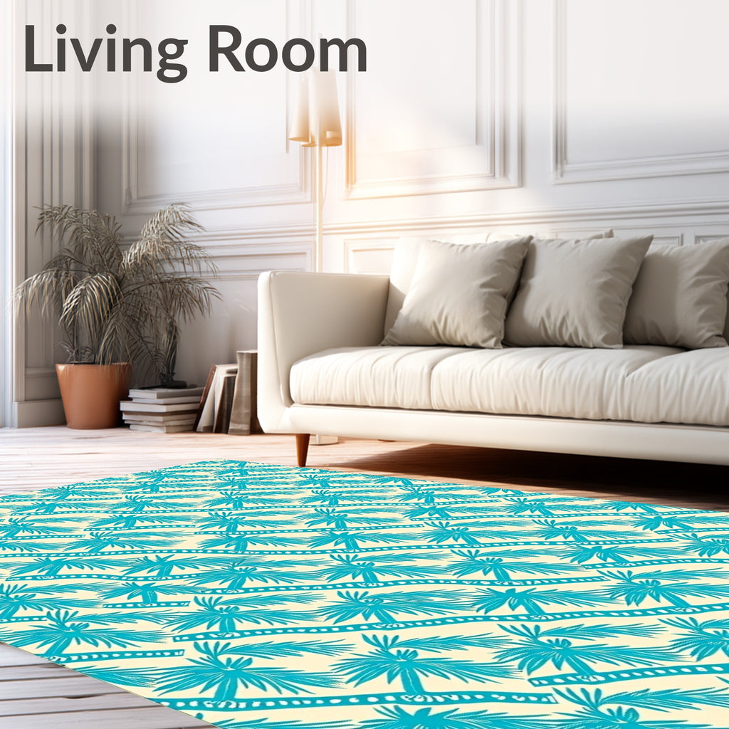 Teal Palm Frond Diagonal Repeat Rug