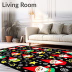 Festive Gnome Christmas Stars Black Rug