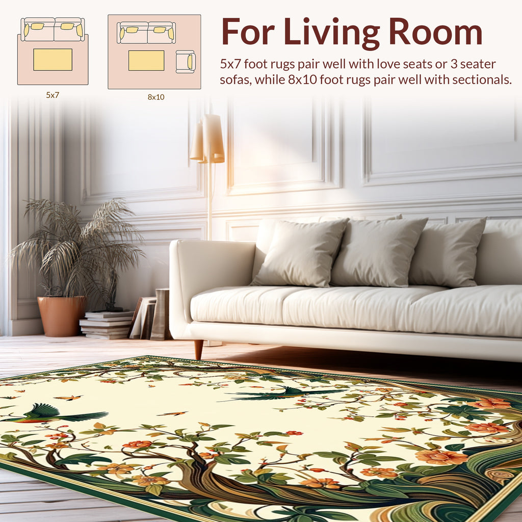 Art Nouveau Nature Birds Floral Design Rug