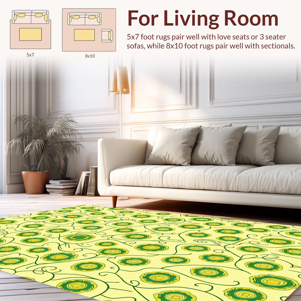 Whimsical Green Floral Vine Pattern Rug