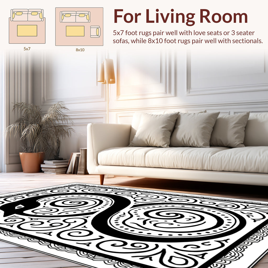 Serpent Black White Scroll Design Rug