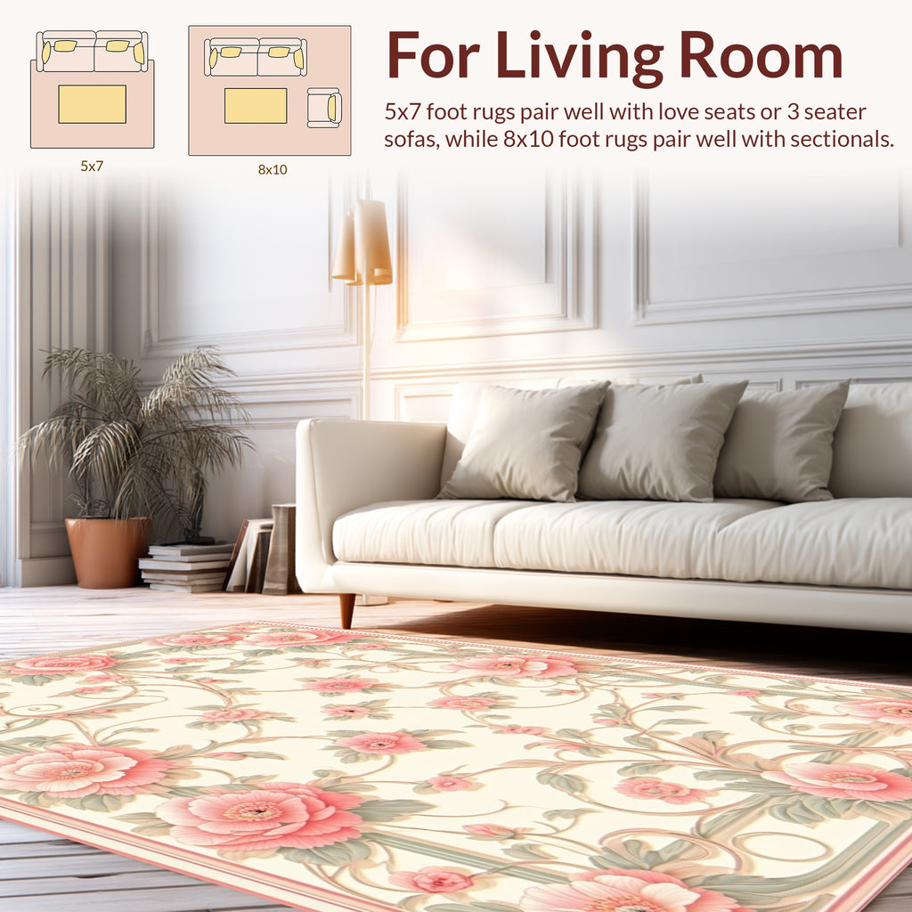 Pretty Pink Floral Vines Pattern Rug
