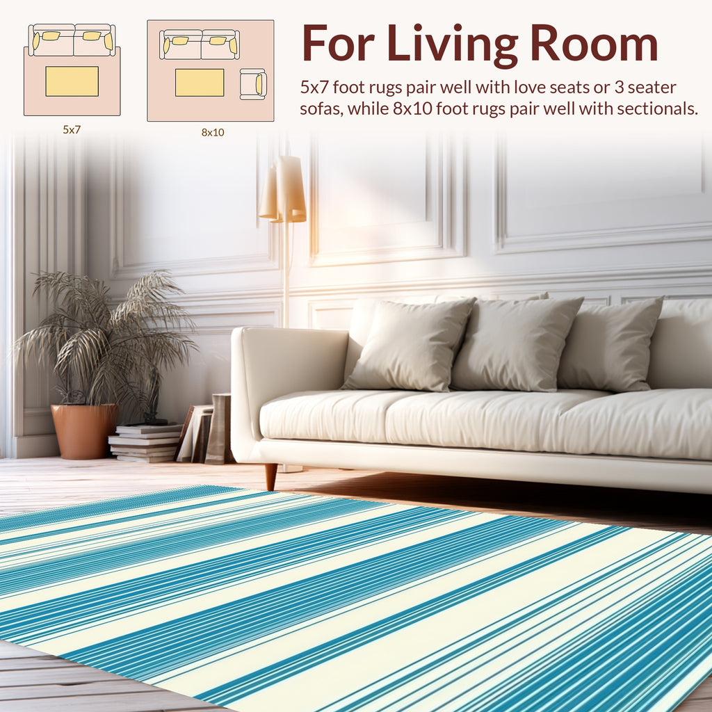 Classic Teal And Cream Striped Rug