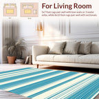 Classic Teal And Cream Striped Rug