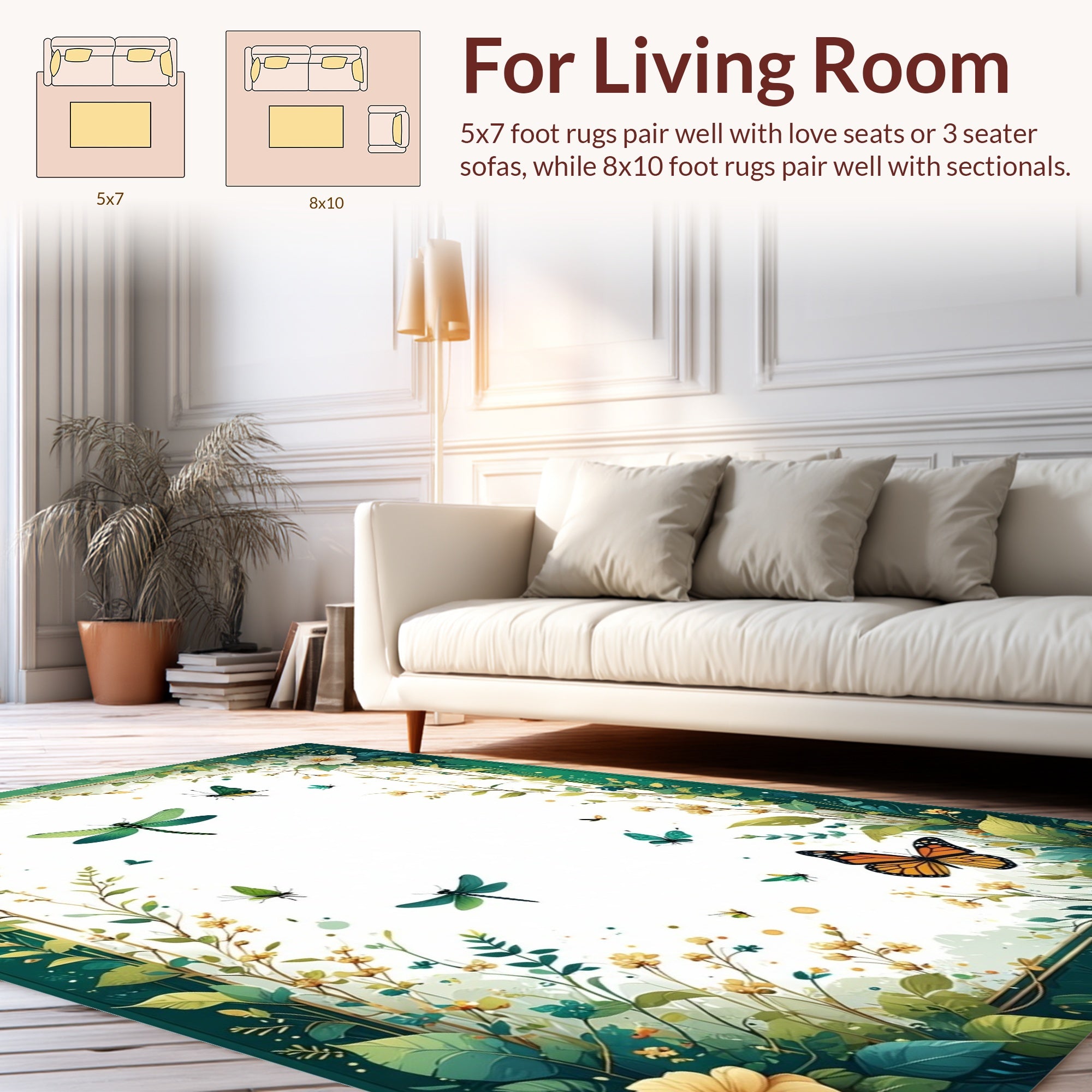 Emerald Meadow Insects Flowers Rug