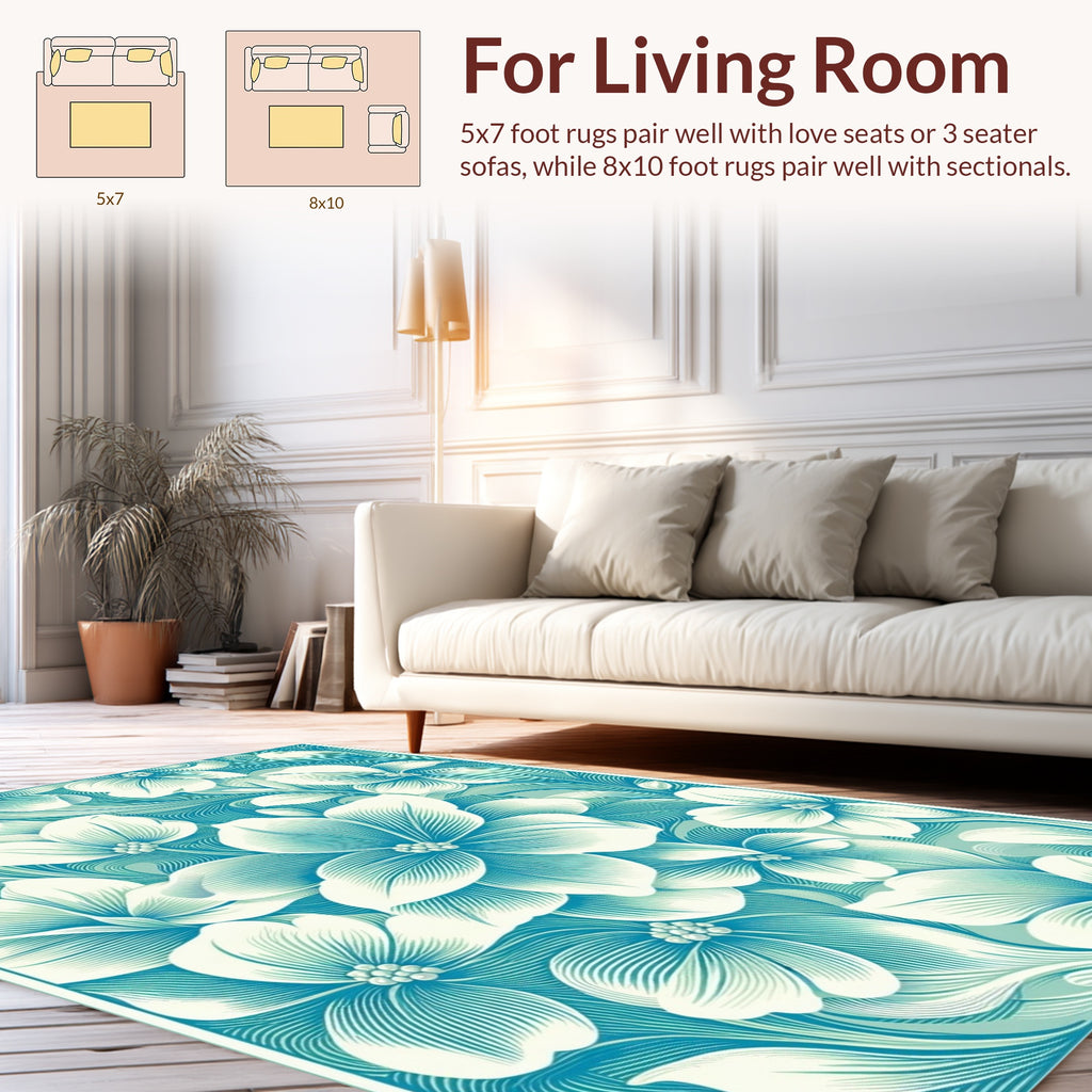 Aqua Floral Swirl Pattern Design Rug