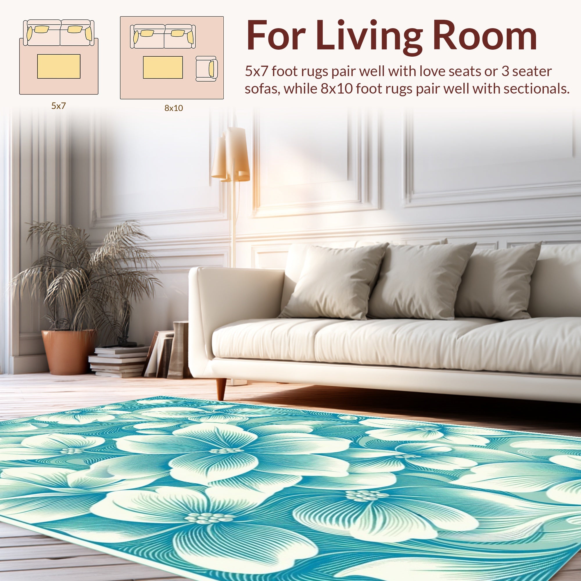 Aqua Floral Swirl Pattern Design Rug