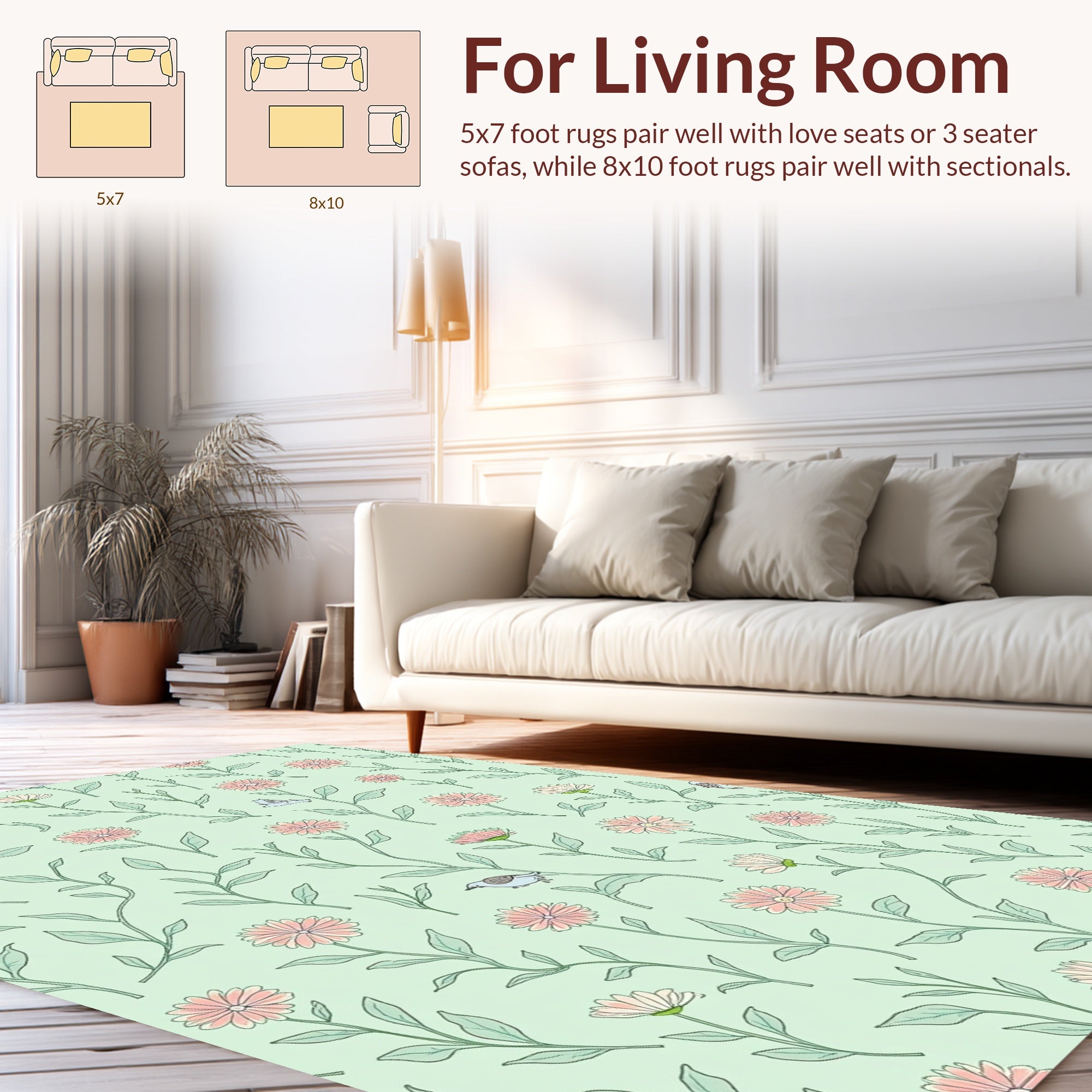 Spring Birds Floral Pattern Design Rug