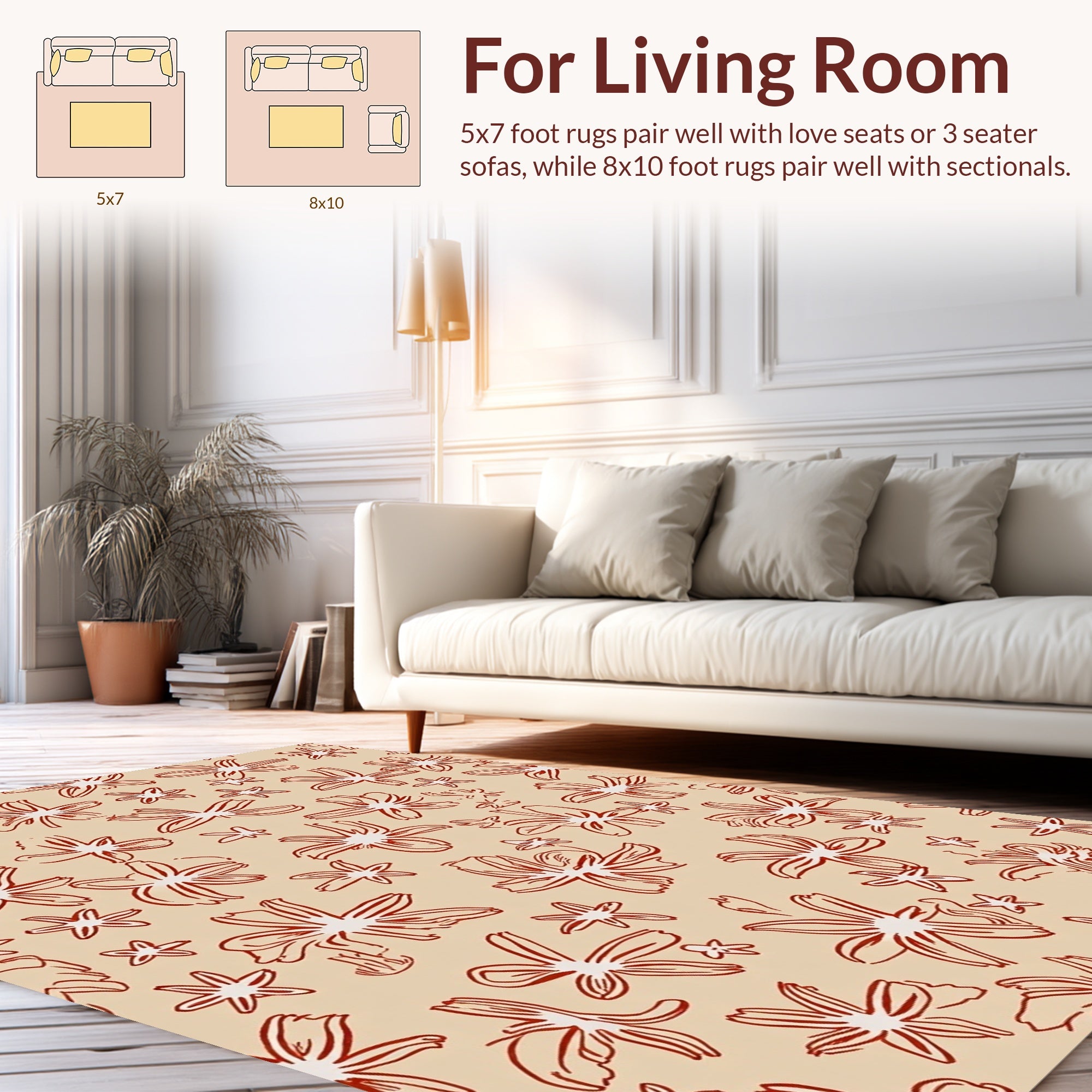 Sketchy Floral Pattern with Warm Tones Rug