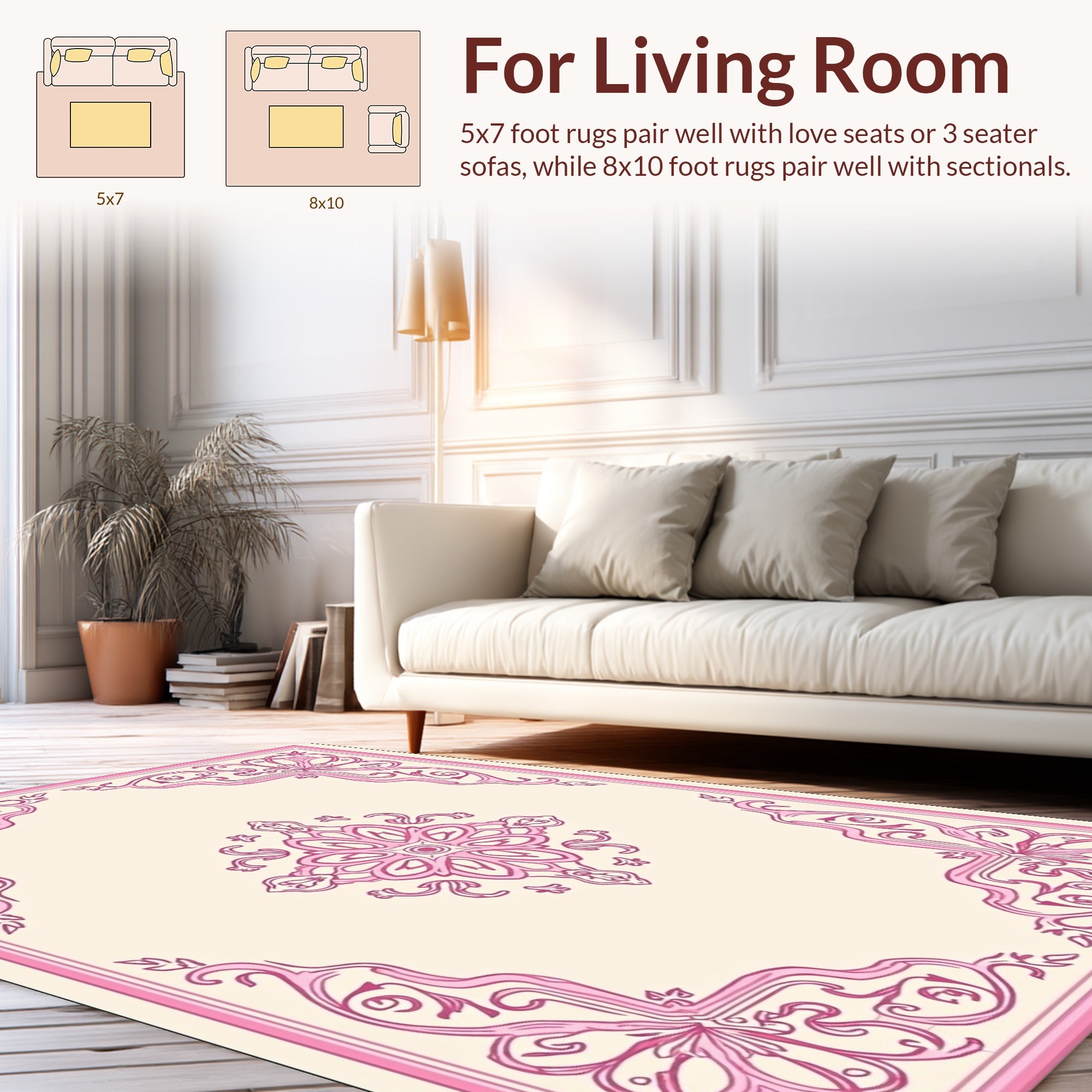Ornate Pink Floral Scroll Rug